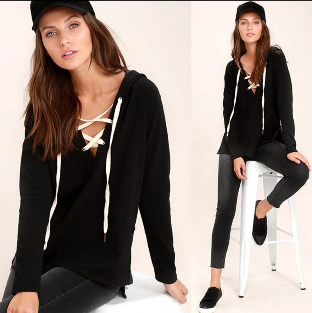 NWT Project Social T Charcoal Bali Lace Up Sweater - Picture 10 of 12